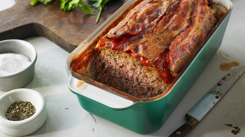 Meatloaf with a bacon topping