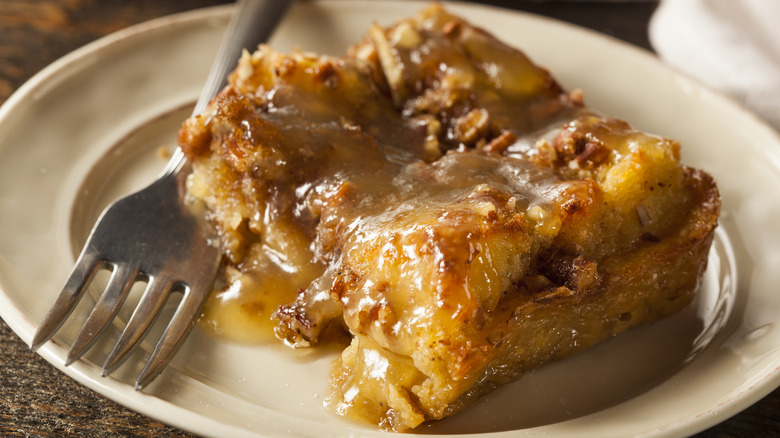 bread pudding slice on plate