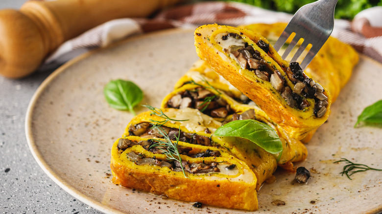 rolled omelet with mushrooms