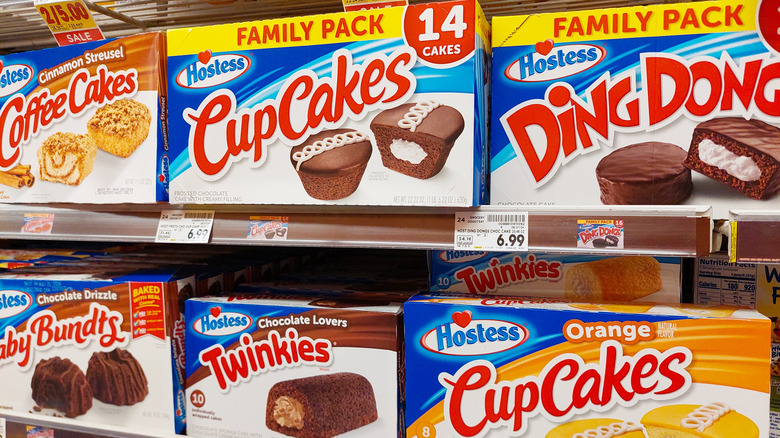 Various Hostess snacks on store shelf