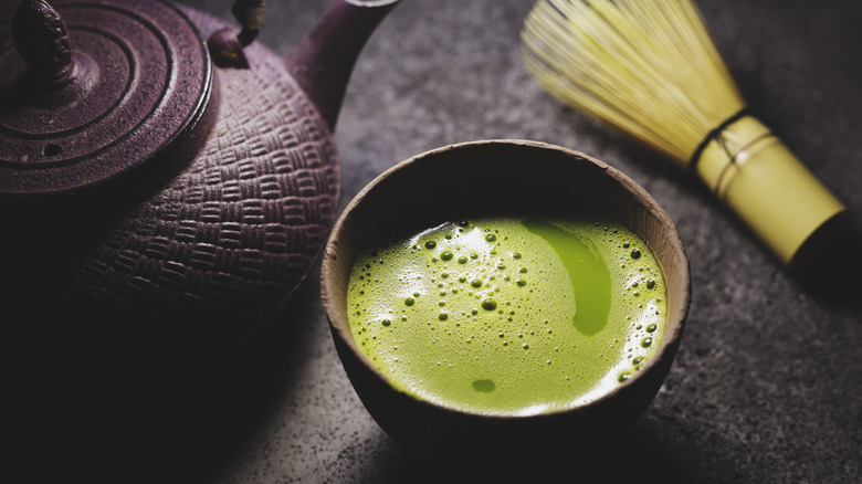 matcha whisk and tea kettle