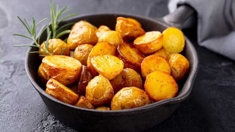 roasted potatoes in skillet