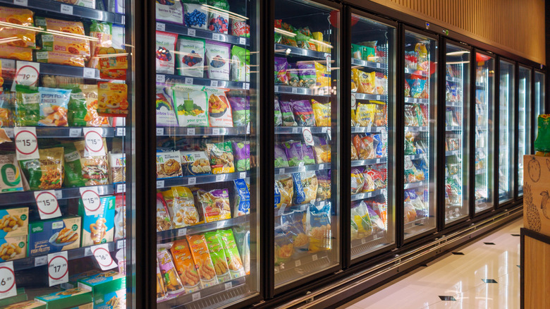frozen food aisle at grocery store