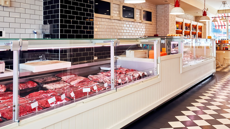 Butcher counter with meat