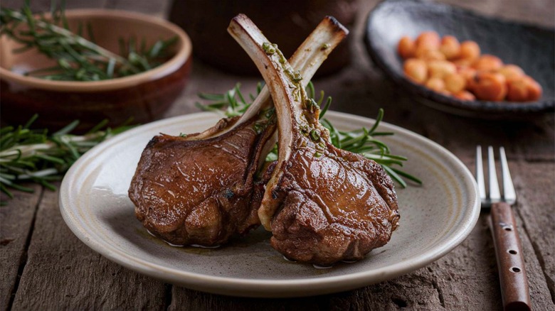 lamb chops arranged on plate