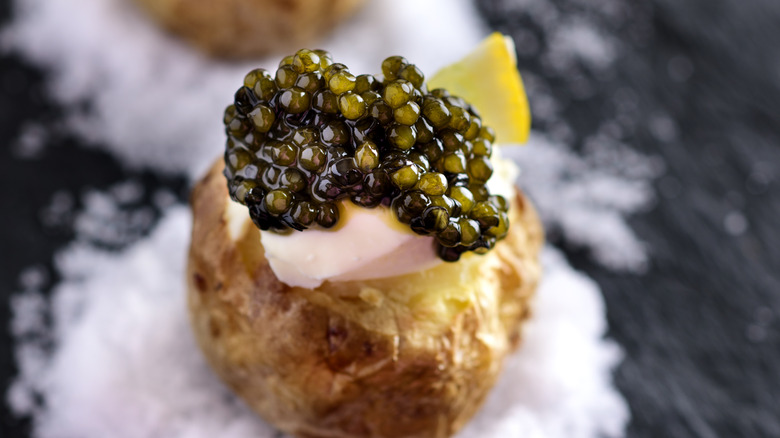 potato topped with caviar