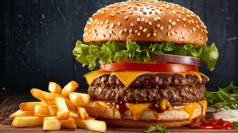 Cheeseburger with fries on the side