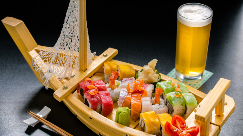 sushi boat and beer