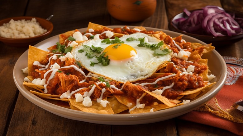 Plate of traditional Mexican chilaquiles