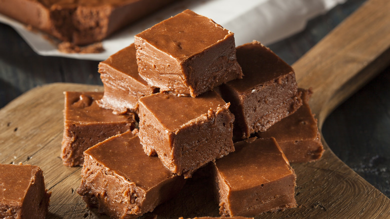 Chocolate fudge on plate