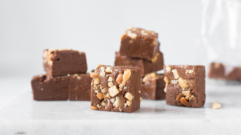 Chocolate fudge on table