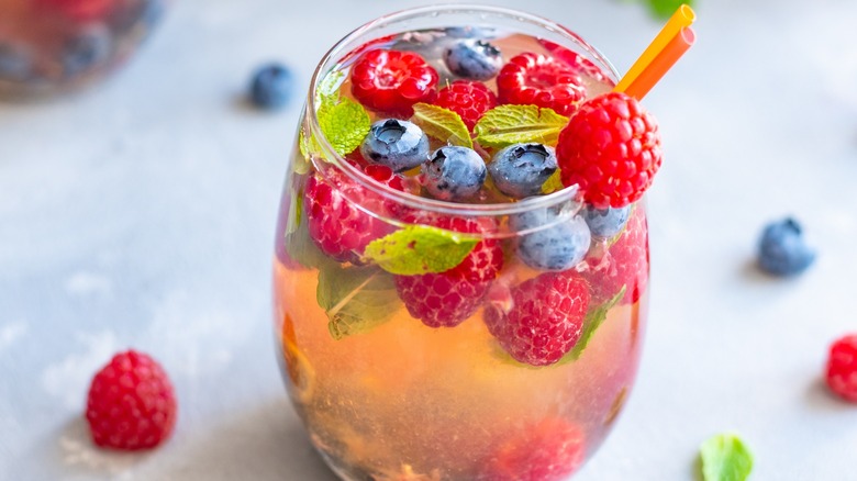 Glass of White Sangria with fruit