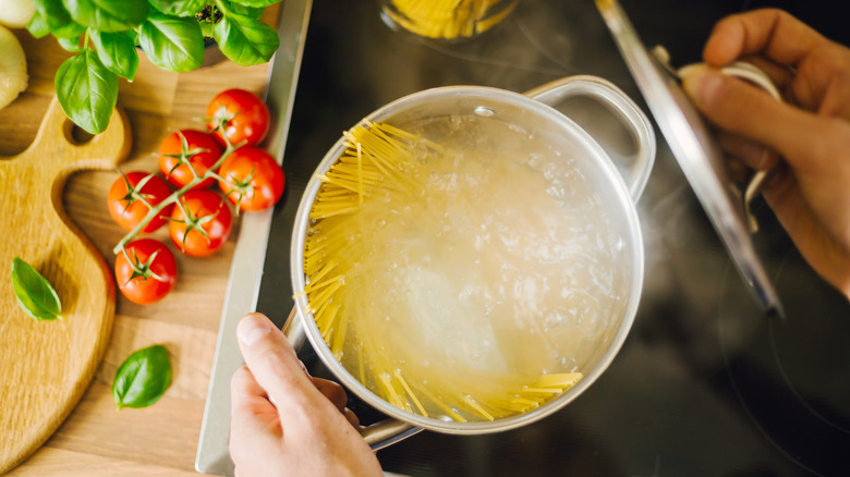 pasta in boiling water