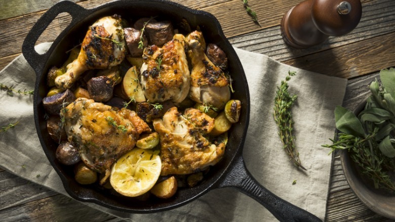 skillet roasted lemon chicken in skillet