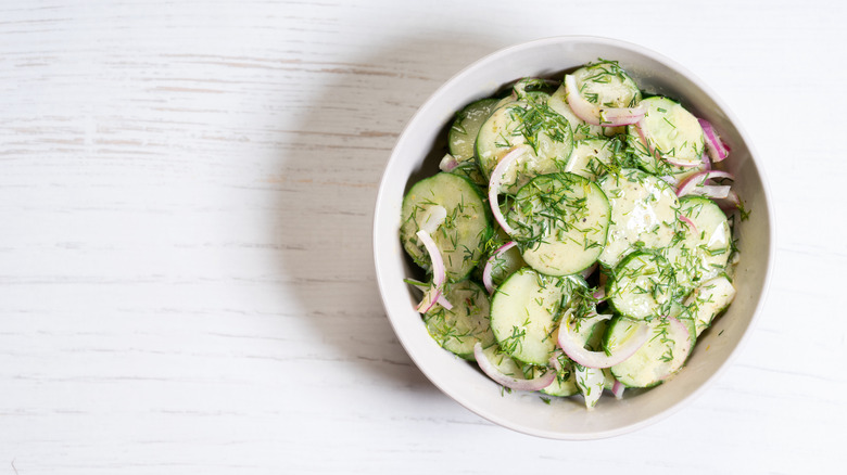 cucumber salad in bowl