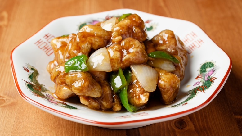 Sweet and sour pork in bowl