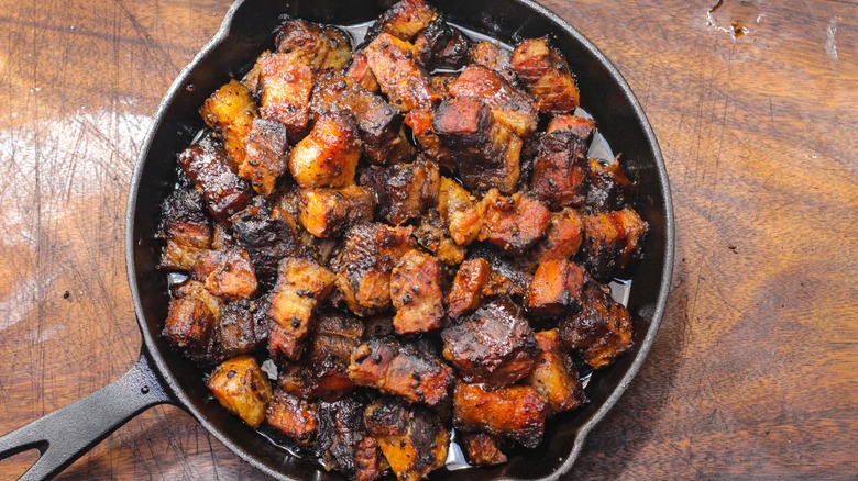 Pork belly burnt ends in cast iron