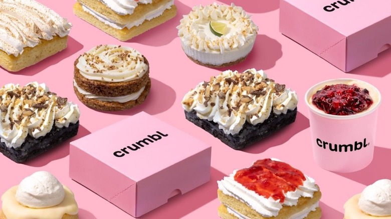 Crumbl desserts on pink background