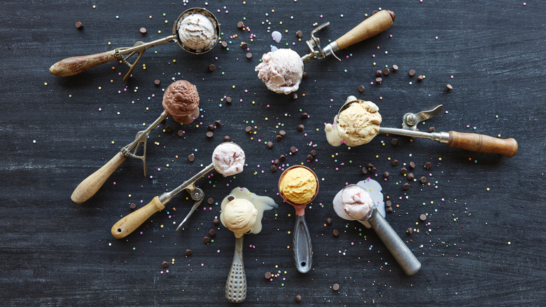 Various scoops of ice cream