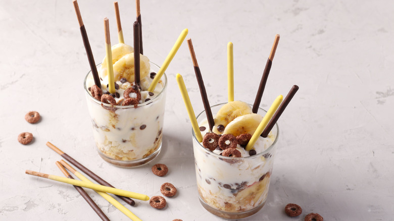 chocolate and banana parfait with Pocky