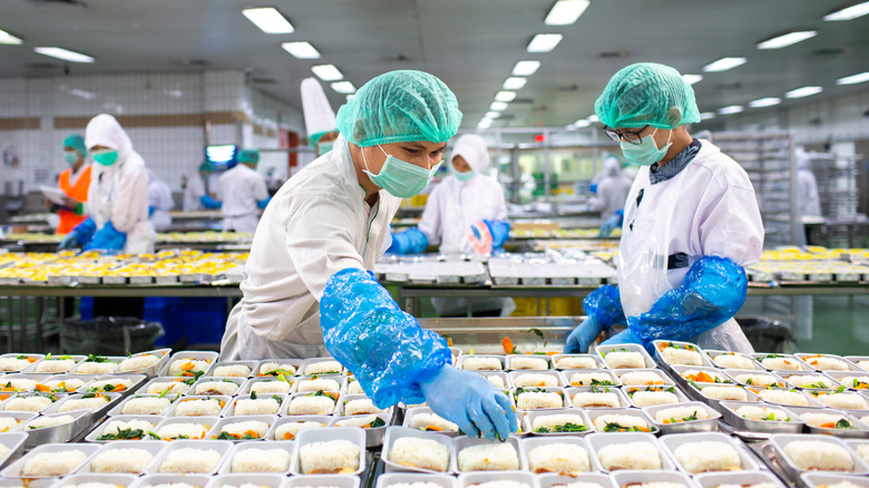 people prepping in-flight meals