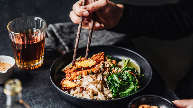 whiskey pictured alongside food