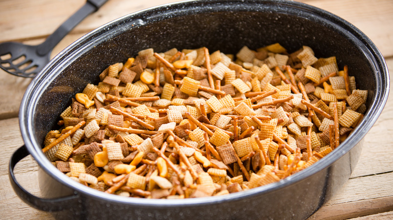 chex mix in a pot