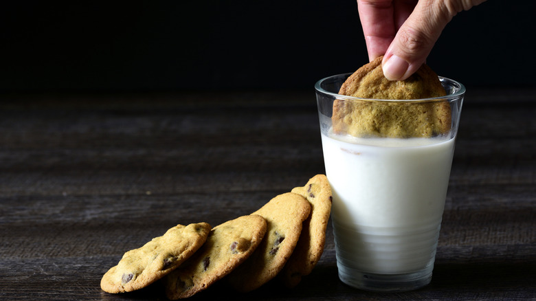 A glass of milk and cookies