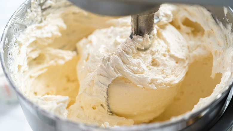 mixing frosting in stand mixer