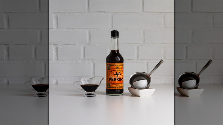 Worcestershire sauce and white bowl