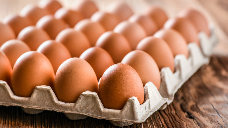 A carton of fresh eggs