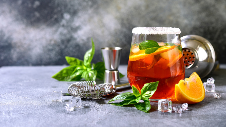 Oranges and basil in iced tea