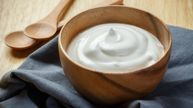 mayonnaise in wooden bowl