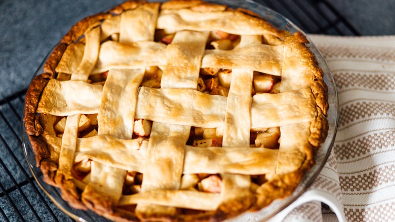 Apple pie with golden lattice crust