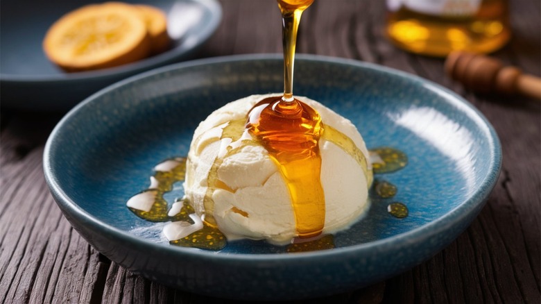 Honey drizzled over ice cream