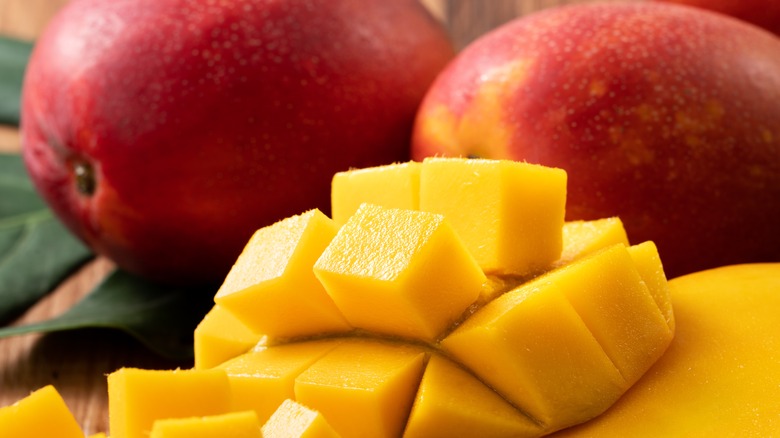 close up of sliced mango