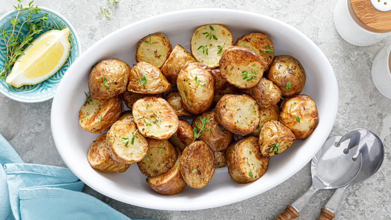 roasted potatoes in baking dish