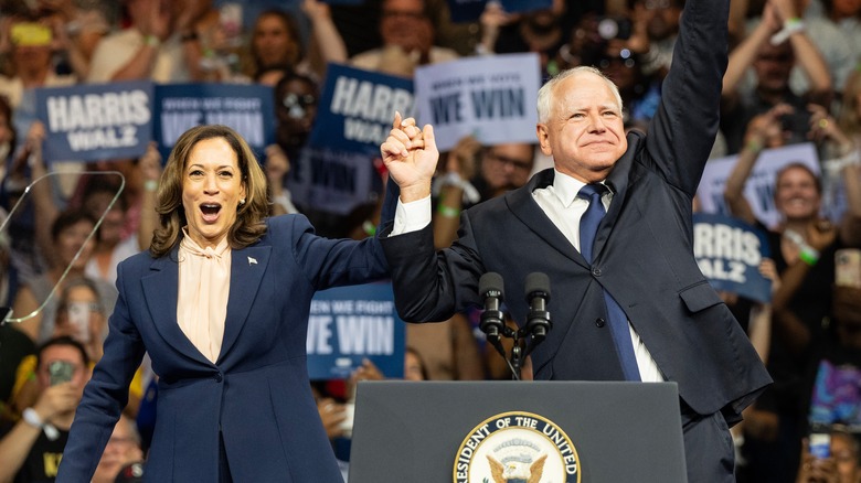 Tim Walz and Kamala Harris at rally