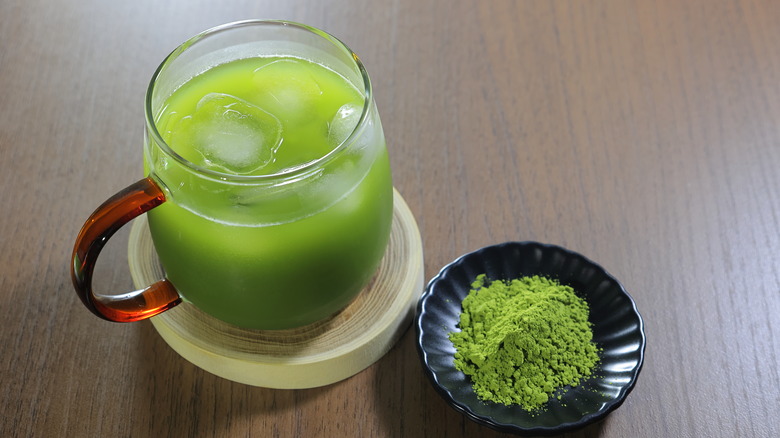 mug of iced matcha tea