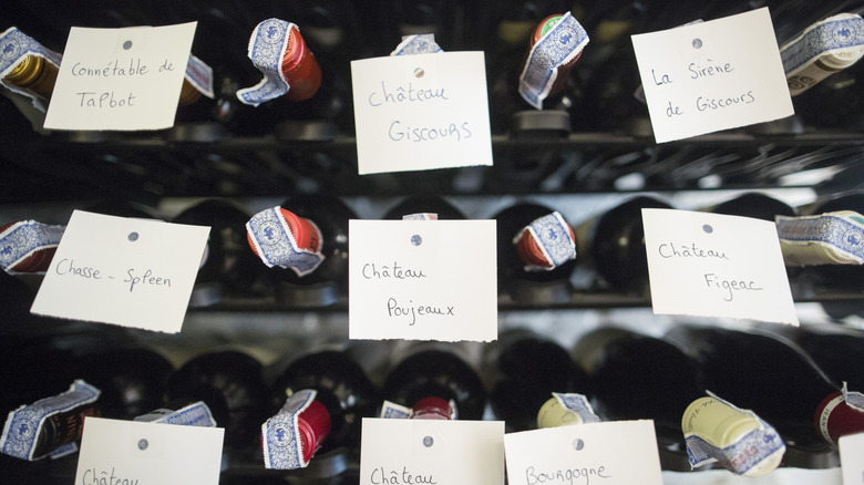 wine bottles with name tags