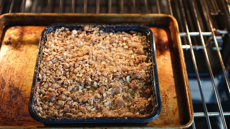 Apple crisp baking in a dish