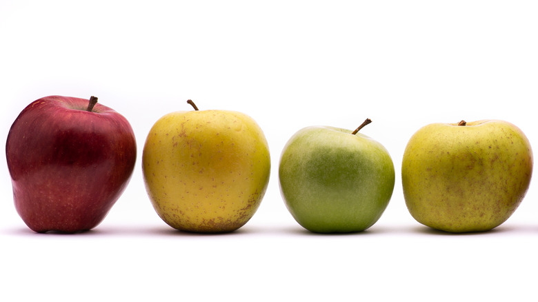 Different apples on white background