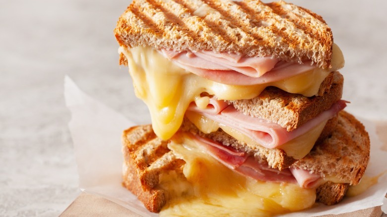 Ham sandwich with melted cheese