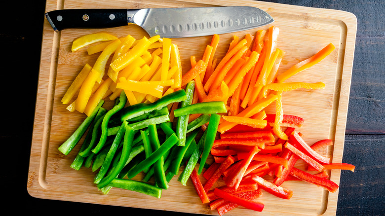 Bell peppers on a cutting board