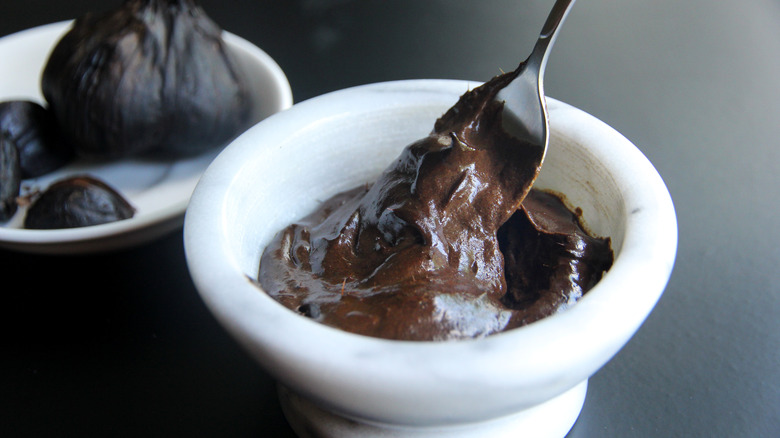 Black garlic aioli in bowl