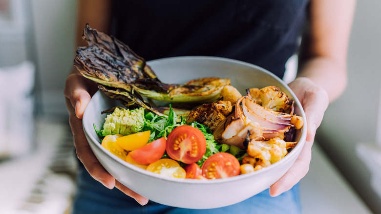 Roasted bok choy vegetable bowl