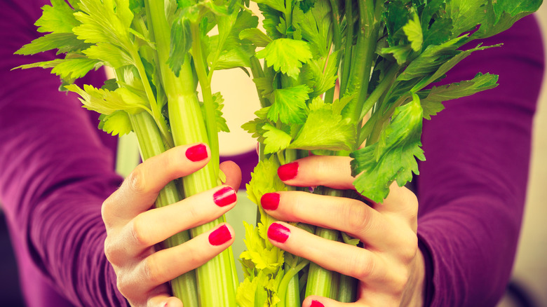 Freshly steamed celery