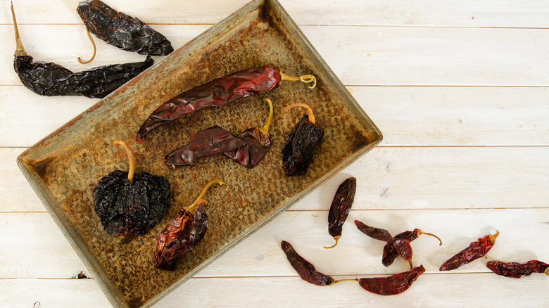 Ancho, guajillo and chipotle peppers