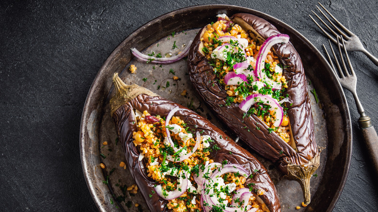 Stuffed eggplant on plate