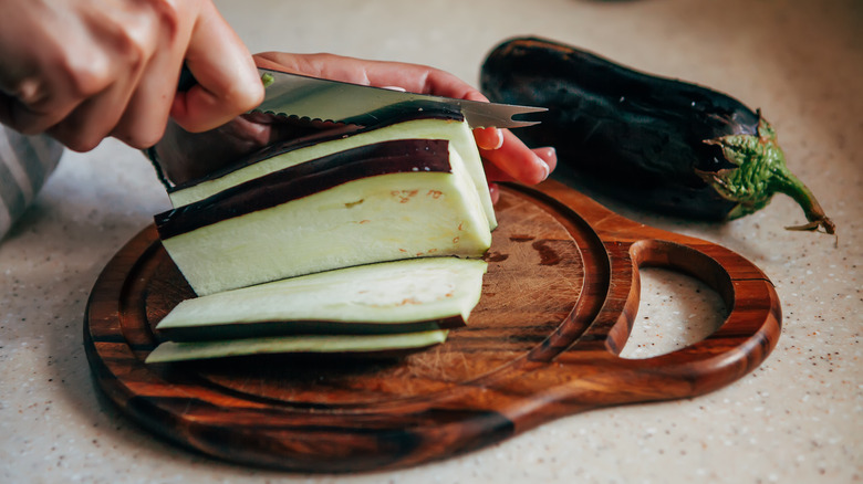 Eggplant cut into planks